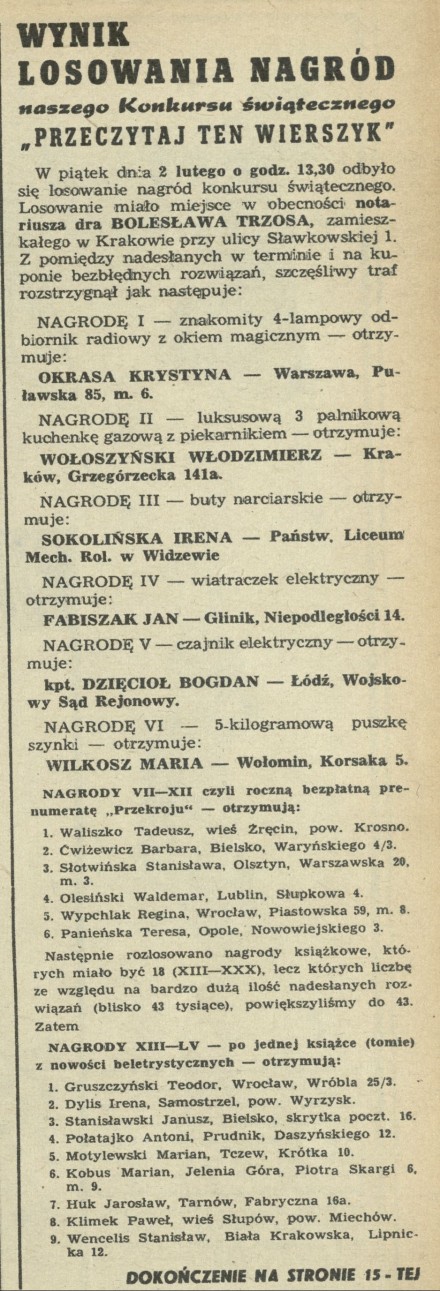 Wynik losowania nagród konkursu świątecznego "Przeczytaj ten wierszyk"