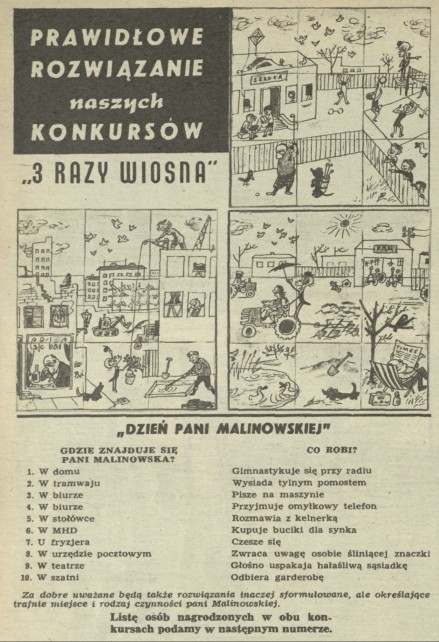 Rozwiązanie naszych konkursów: "3 razy wiosna", "Dzień Pani Malinowskiej"