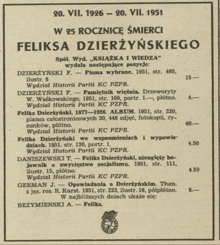 W 25 rocznicę śmierci Feliksa Dzierżyńskiego