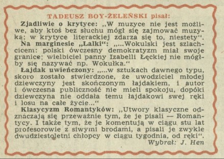Tadeusz Boy-Żeleński pisał: