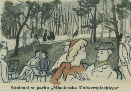 Studenci w parku "Miasteczka Uniwersyteckiego"