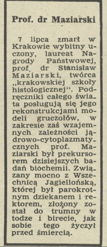 Zmarł prof. dr Stanisław Maziarski