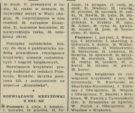 Rozwiązanie krzyżówki z nru 648