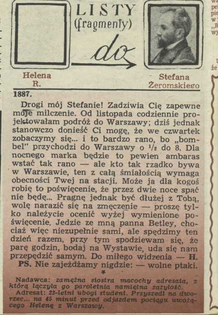 Listy (fragmenty) Helena R. do Stefana Żeromskiego