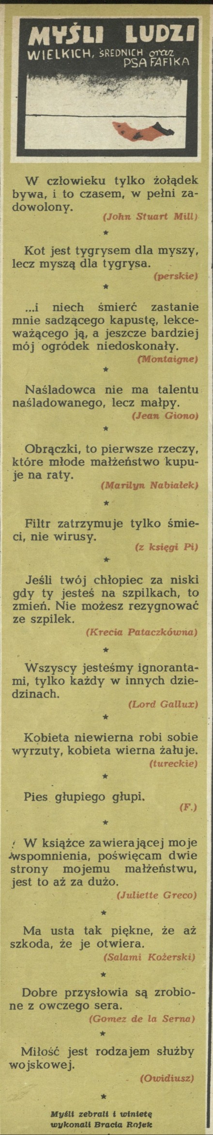 Myśli ludzi wielkich, średnich oraz psa Fafika