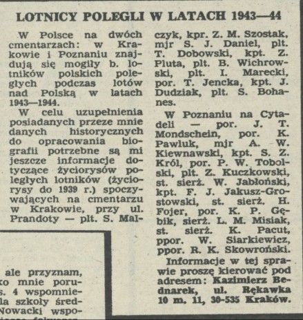 Lotnicy polegli w latach 1943-44