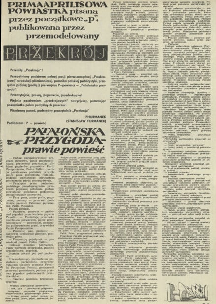 Primaaprilisowa powiastka pisana przez początkowe "p" publikowana przed przemidelowany Przekrój