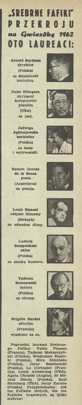 "Srebrne Fafiki" Przekroju na Gwiazdkę 1962. Laureaci