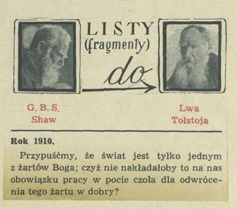 Listy (fragmenty) George Bernard Shaw do Lwa Tołstoja
