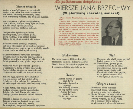 Niepublikowane dotąd wiersze Jana Brzechwy: Ziemia ojczysta, Dżdżownica, Komar, Ptyś, Wieprz i baran