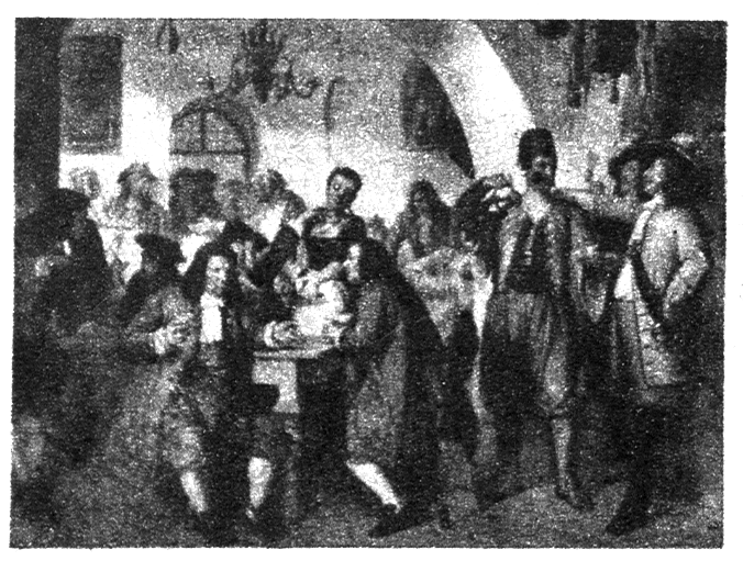 A view of Kulczycki’s café in Vienna, in 1684 (Kulczycki seen here wearing a fez).