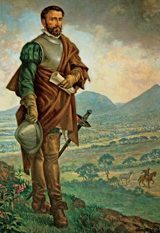 Portret Gonzalo Jiméneza de Quesady znajdujący się w pałacu Liévano w Bogocie, obraz w domenie publicznej