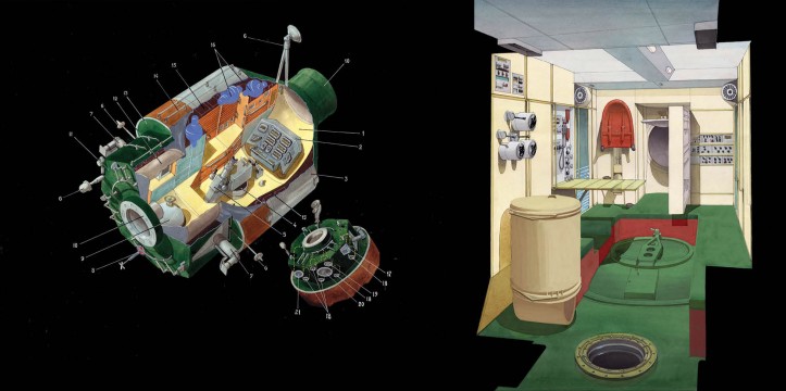Projekt modułu technologicznego i kabiny stacji kosmicznej Mir, 1980 r.; zdjęcia i ilustracje: archiwum Galiny Bałaszowej/DOM publishers