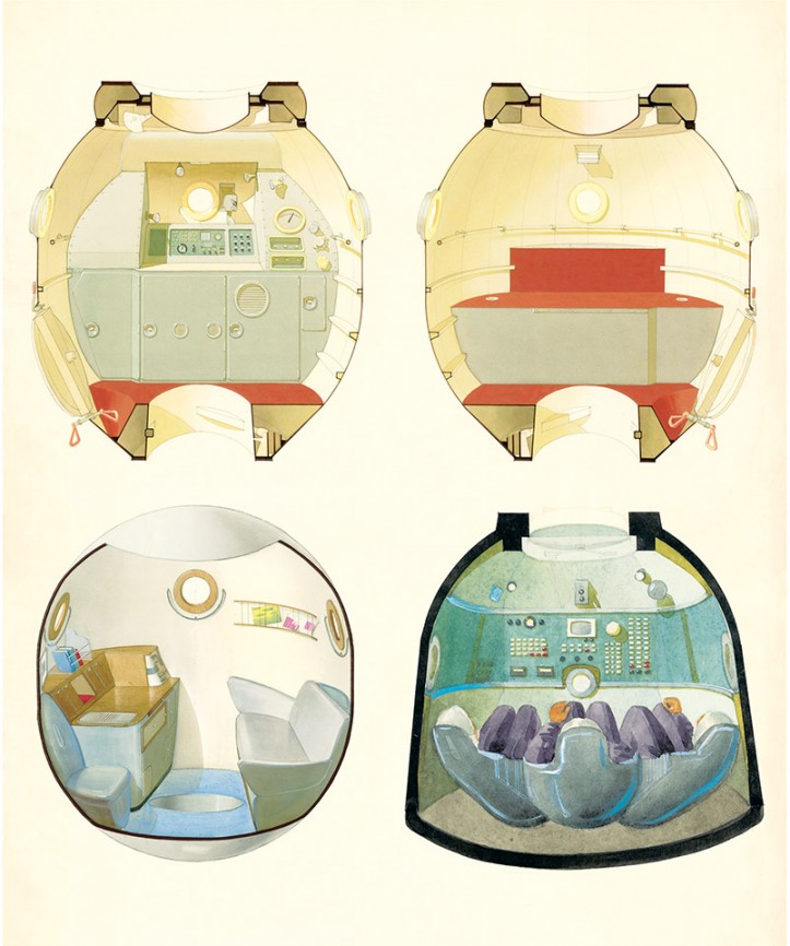 Schemat kwater mieszkalnych w pojeździe kosmicznym Sojuz-M (1970-1974, projekt nie został zrealizowany); zdjęcia i ilustracje: archiwum Galiny Bałaszowej/DOM publishers