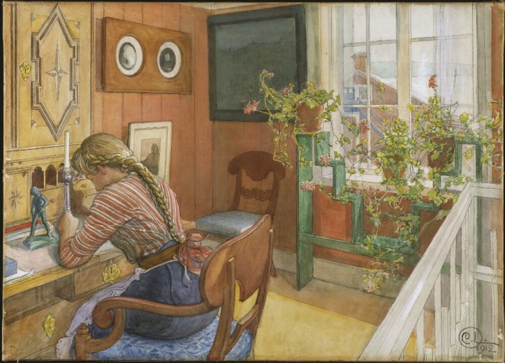 “Letter-writing”. From “A Home (26 watercolours)”, Carl Larsson. Photo by Nationalmuseum