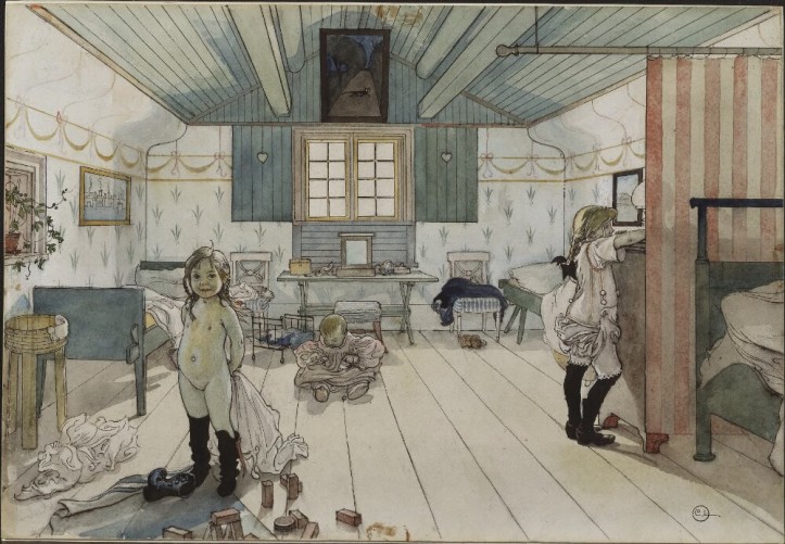 “Mother’s and the small girls’ room”. From “A Home (26 watercolours)”, Carl Larsson. Photo by Nationalmuseum