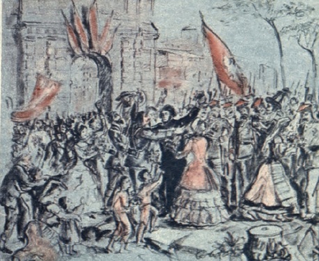 Mickiewicz na czele Legionu Polskiego witany w 1848 w Mediolanie