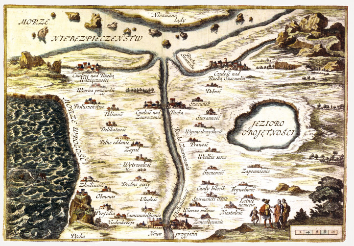 Mapa na podstawie „Carte de Tendre” François Chauveau z 1654 r.; zdjęcie: domena publiczna