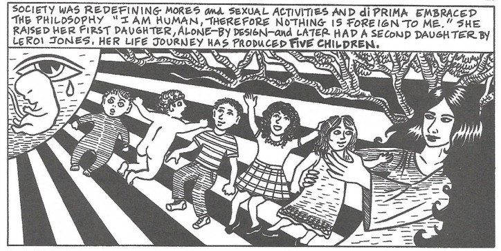 Fragment komiks „The Beats” – Diane di Prima i piątka jej dzieci