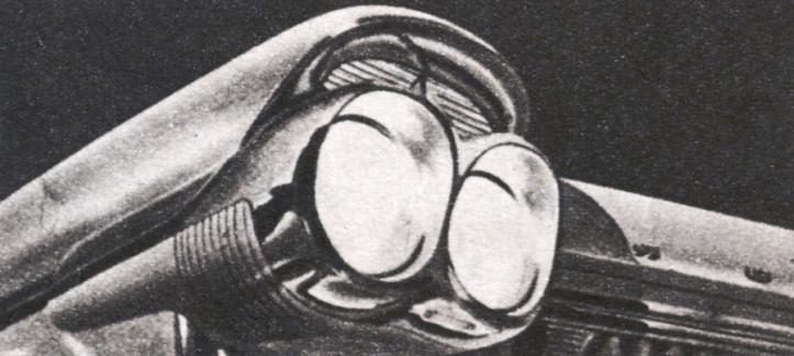Przednie lampy „Mercurego” dają poczwórne strumienie światła. Są tak skonstruowane, że nie oślepiają kierowców jadących w przeciwnym kierunku; zdjęcie: archiwum nr 645/1957 r.