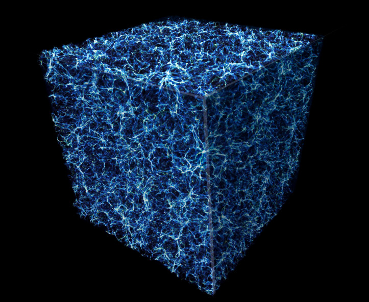 1) a computer simulation of the cosmic web of dark matter and ordinary matter. Source: NASA, ESA, E. Hallman (University of Colorado, Boulder)