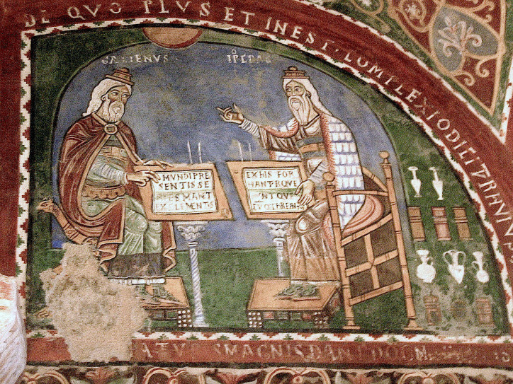 Wall painting from the 12th century, “Galen and Hippocrates”. Source: Wikimedia Commons / CC BY-SA 2.5.