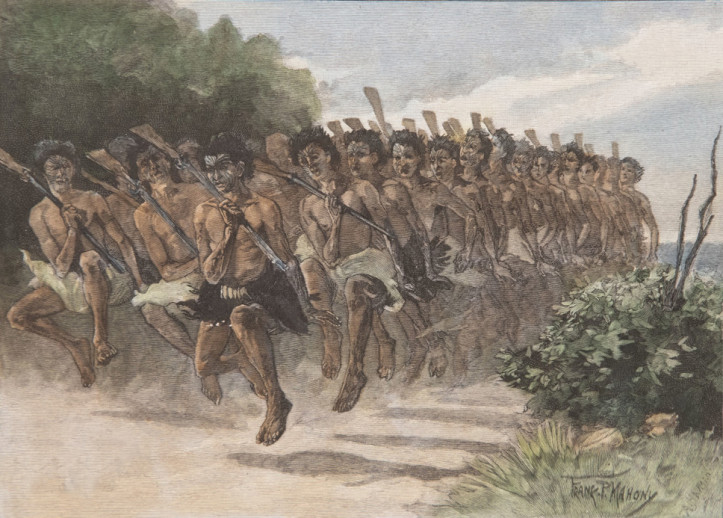 A Māori war dance, Frank Prout Mahony, ca. 1886