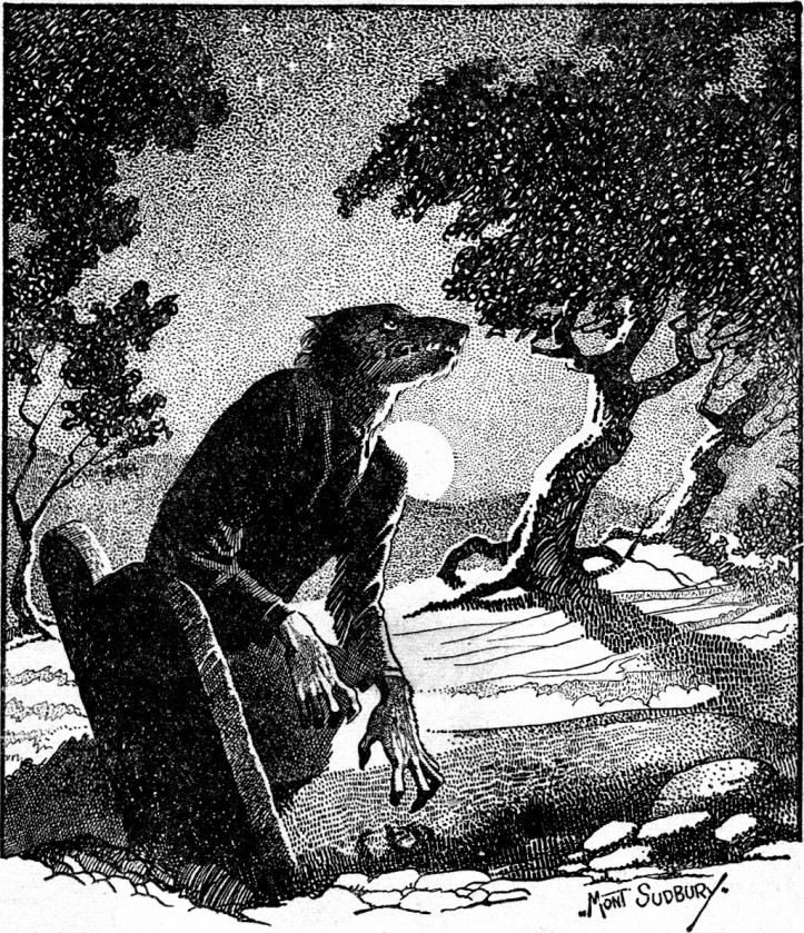 Mont Sudbury, main illustration for the story “The Werewolf Howls” from the pulp magazine “Weird Tales” (November 1941, vol. 36, no. 2, page 38) (public domain)