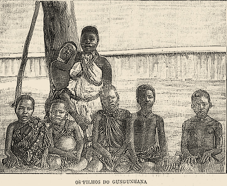Razem z Gungunhaną Portugalczycy uprowadzili także całą jego rodzinę: ilustracje przedstawiają niektóre z żon i dzieci władcy; zdjęcie: domena publiczna